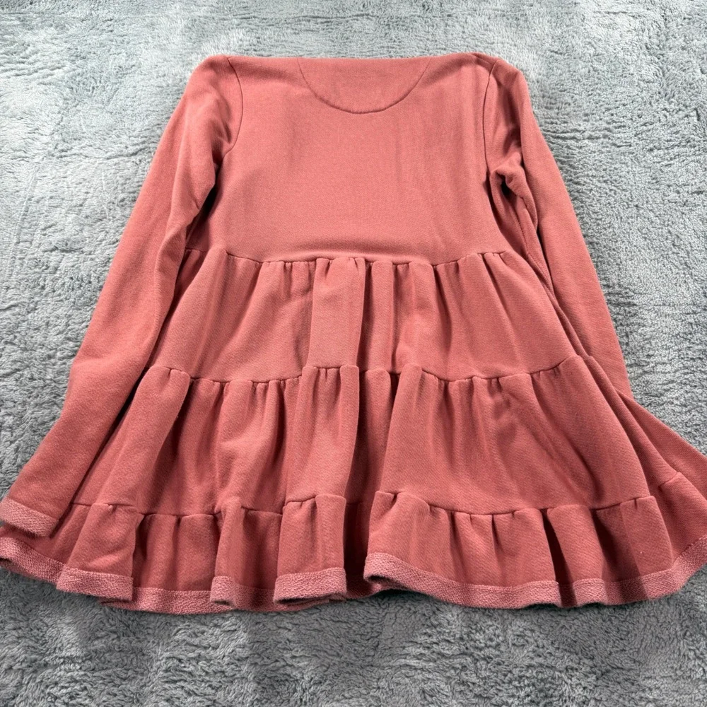 Anthropologie Tiered Ruffle Back Cardigan XS Rose Terracotta French Terry Wrap